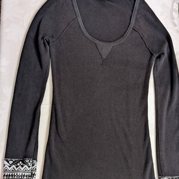 Free People We The Free Black Hyperactive Hippie Thermal Top Size L Black White - Picture 1 of 5